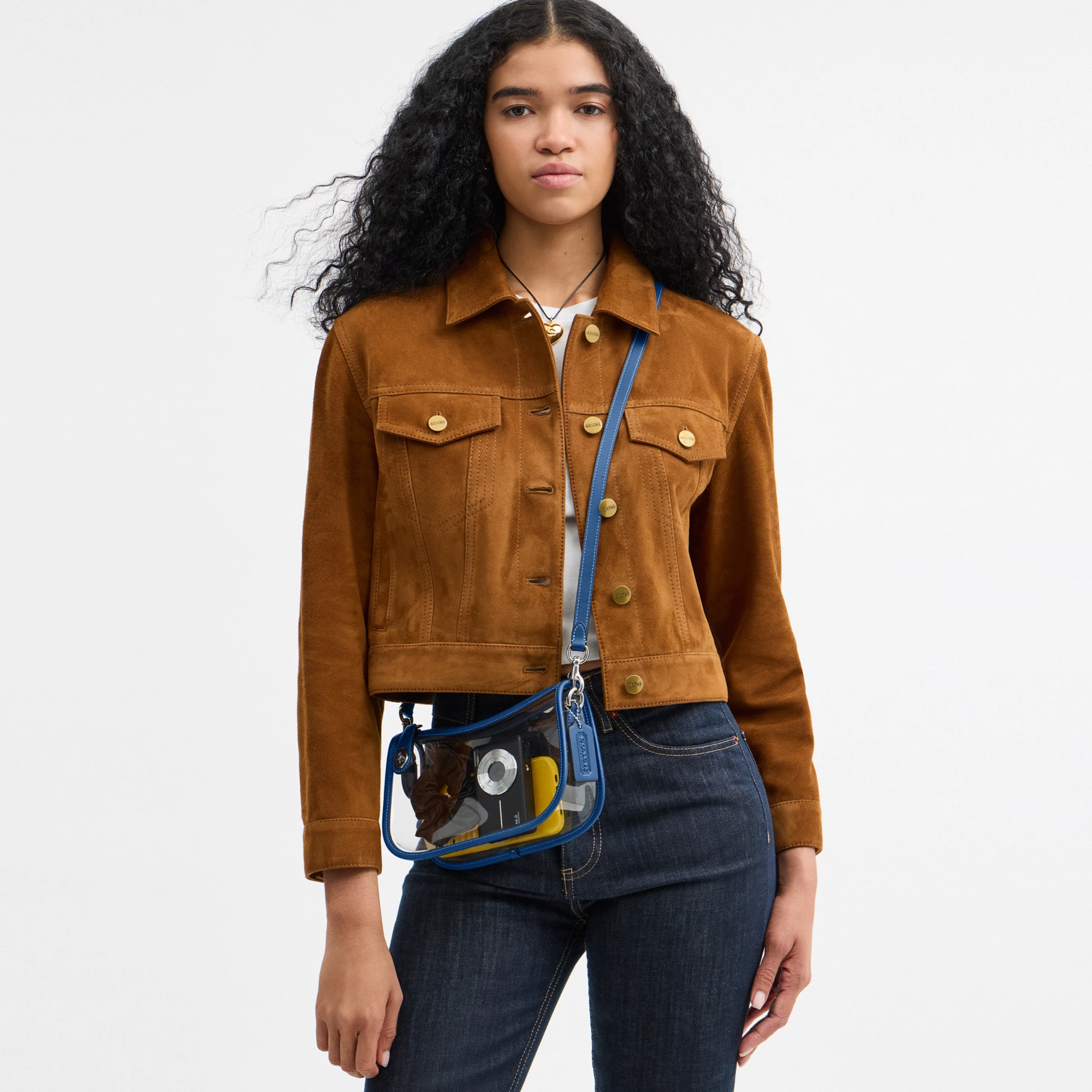 COACH®,Stadium Swinger Bag,Leather,Shoulder Bag,Sheer,Piping,Applique,Casual,White