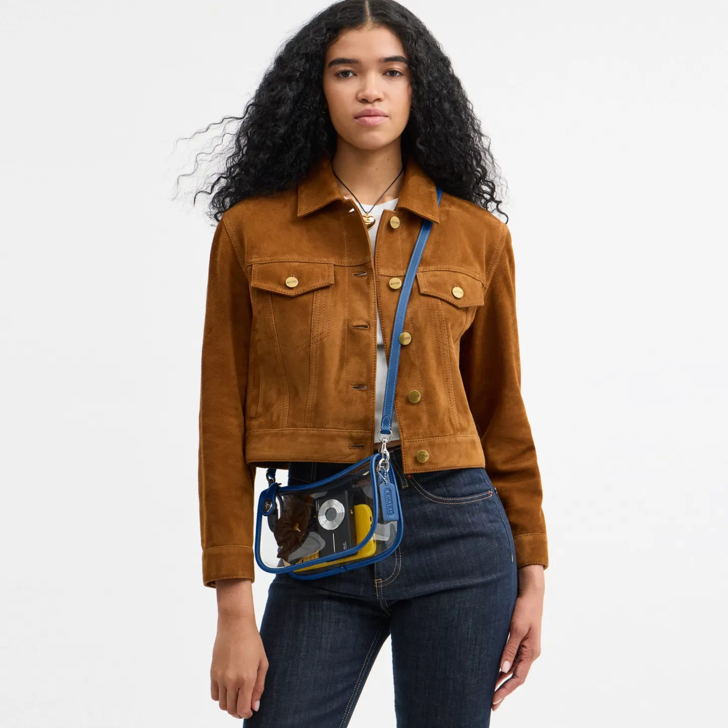 COACH®,Stadium Swinger Bag,Leather,Shoulder Bag,Sheer,Piping,Applique,Casual,White