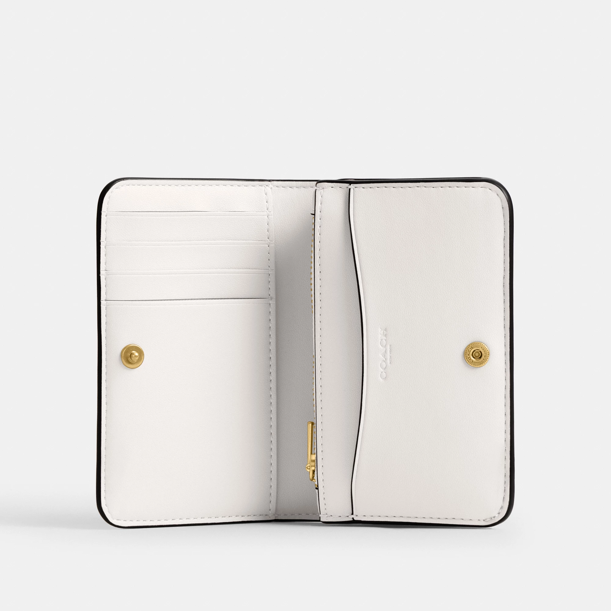 COACH®,Essential Slim Card Case,Calfskin Leather,Bi Fold,Logo,Metal,Casual,Cream,Inside View,Top View