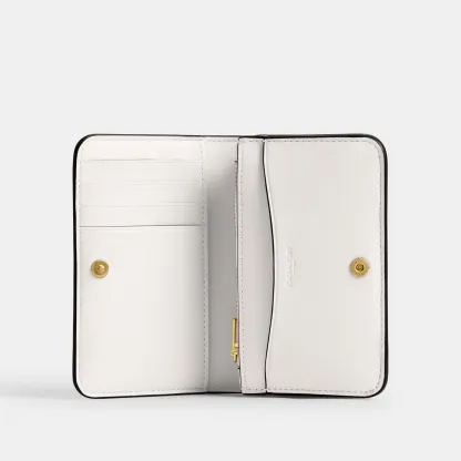 COACH®,Essential Slim Card Case,Calfskin Leather,Bi Fold,Logo,Metal,Casual,Cream,Inside View,Top View