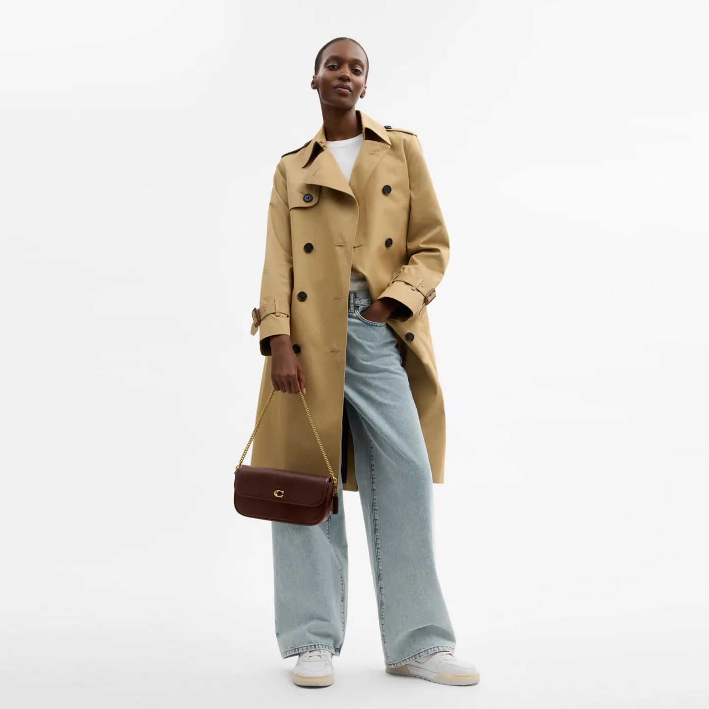 COACH®,Brook Flap Chain Bag,Calfskin Leather,Leather,Fabric,Shoulder Bag,Logo,Metal,Compact,Adjustable,Shoulder Guard,Gold...,Brown,Detail View
