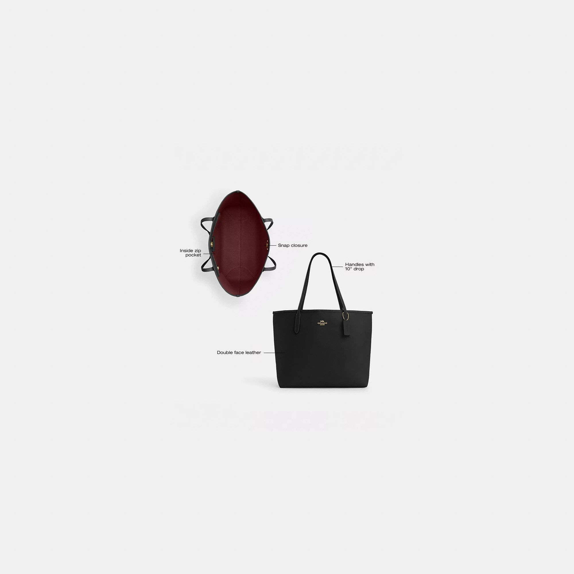 COACH®,City Tote Bag,Leather,Tote,Logo,Casual,Black