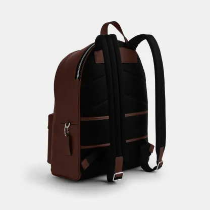 COACH®,Taylor Backpack,Polyester,Recycled Polyester,Leather,Backpack,Lined,Sustainable,Suitcase Sleeve,Casual,Brown,Angle View