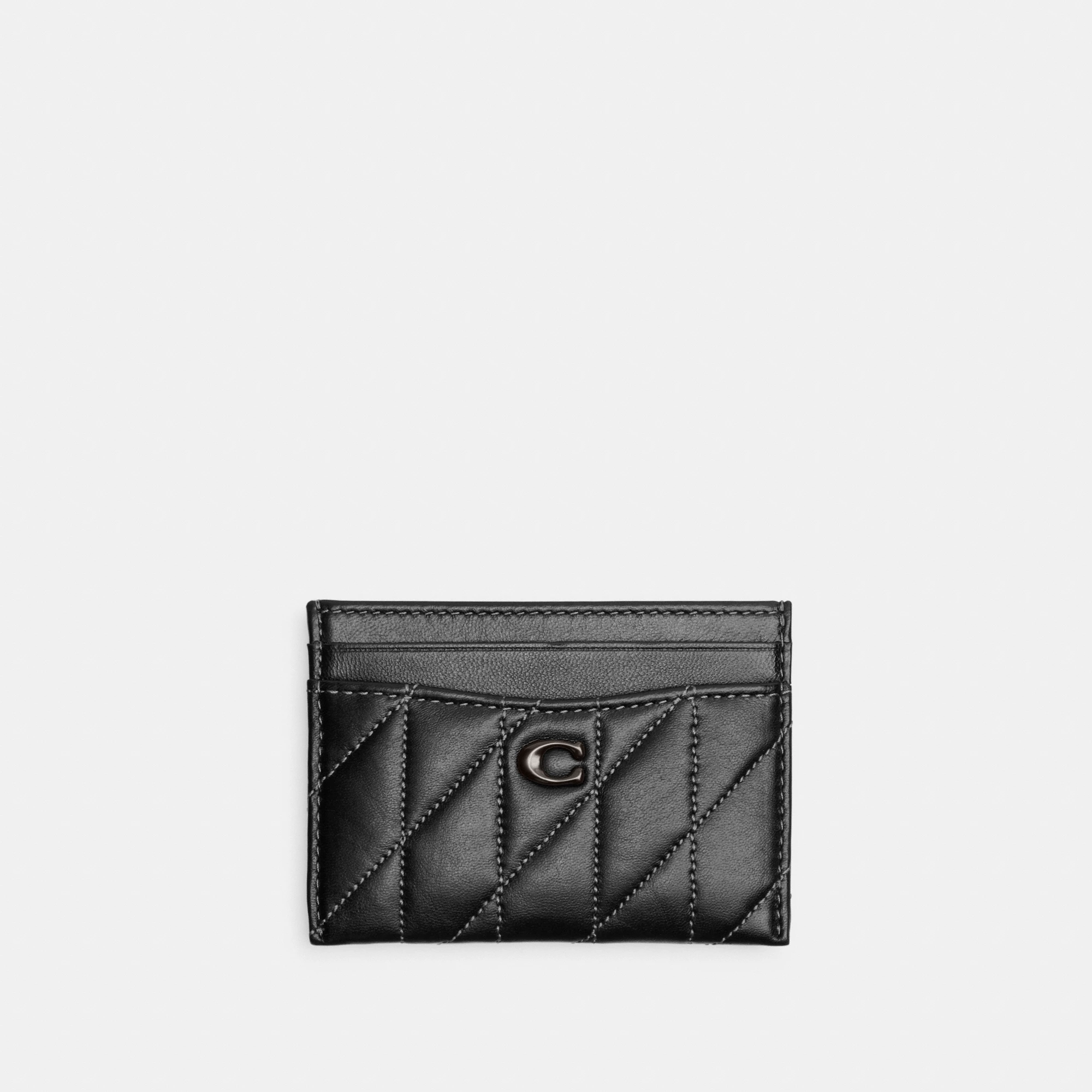 COACH®,Essential Card Case With Pillow Quilting,Leather,Card Case,Metal,Logo,Casual,Black,Front View