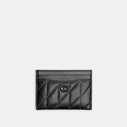 COACH®,Essential Card Case With Pillow Quilting,Leather,Card Case,Metal,Logo,Casual,Black,Front View
