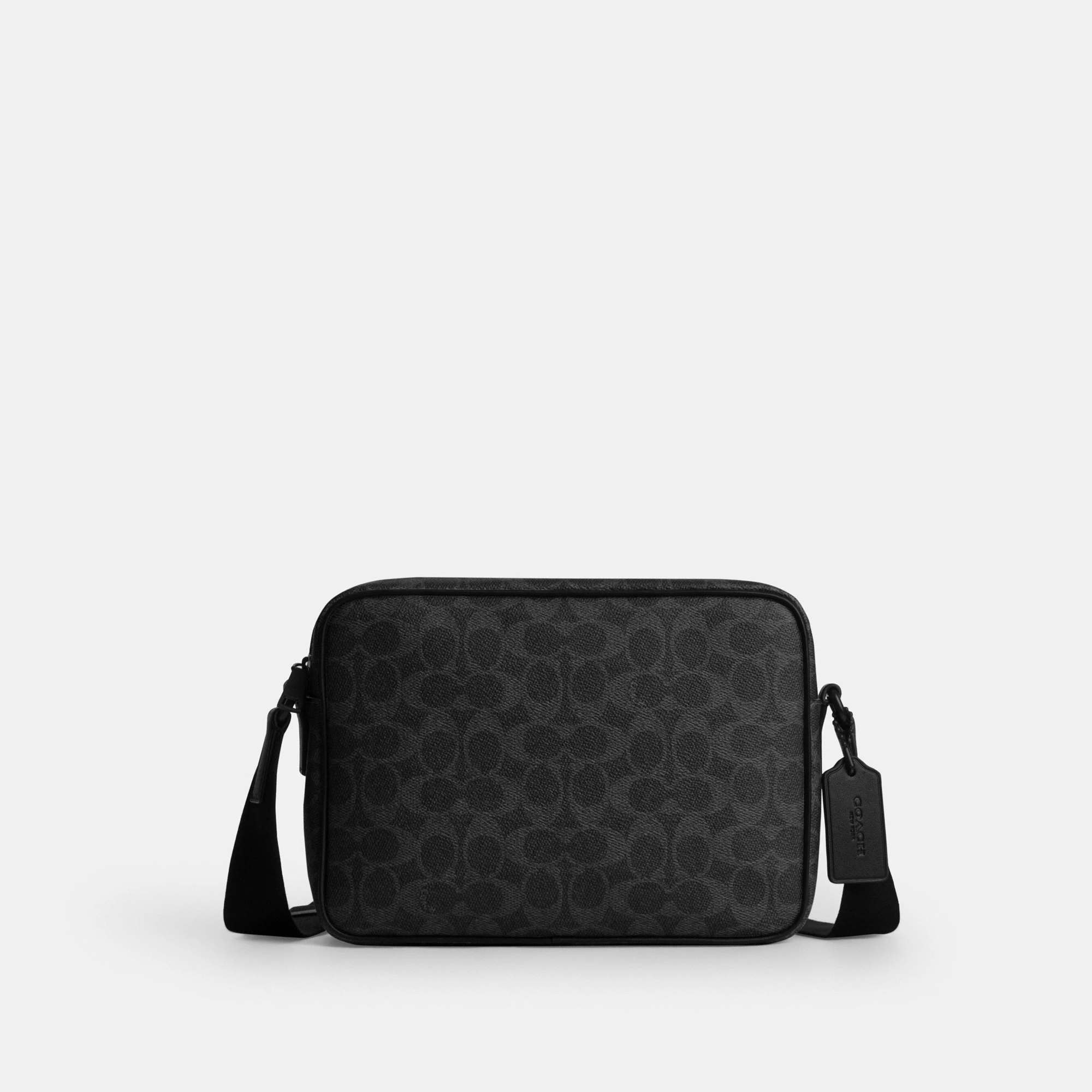 COACH®,Colton Crossbody Bag 25 In Signature Canvas,Leather,Canvas,Recycled Polyester,Polyester,Crossbody,Logo,Adjustable,S...,Black,Front View