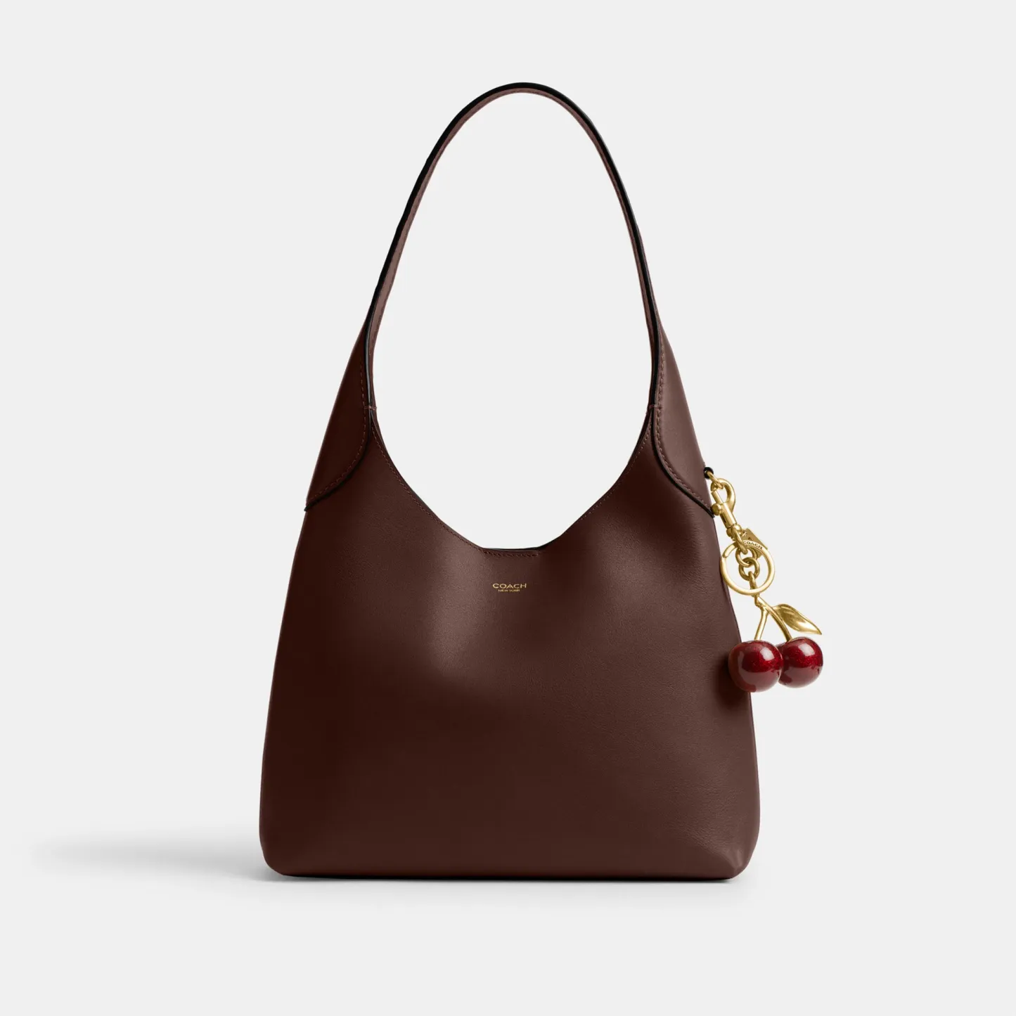 COACH®,Brooklyn Shoulder Bag 28,Leather,Hobo,Engraved Detail,Logo,Casual,Brown,Angle View