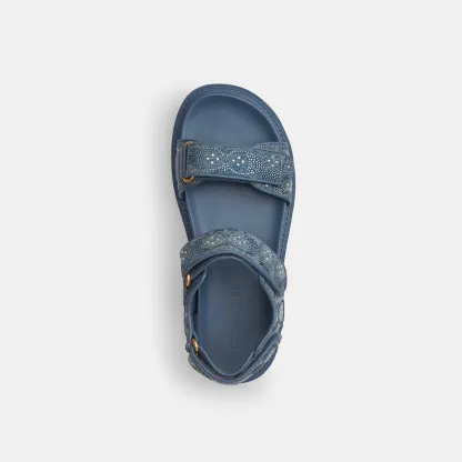 COACH®,Brynn Sandal In Crystal Signature Denim,Denim,Faux Leather,Cotton,Sandals,Crystal,Logo,Shoe Straps,Flexible,Sustain...,Blue,Inside View,Top View
