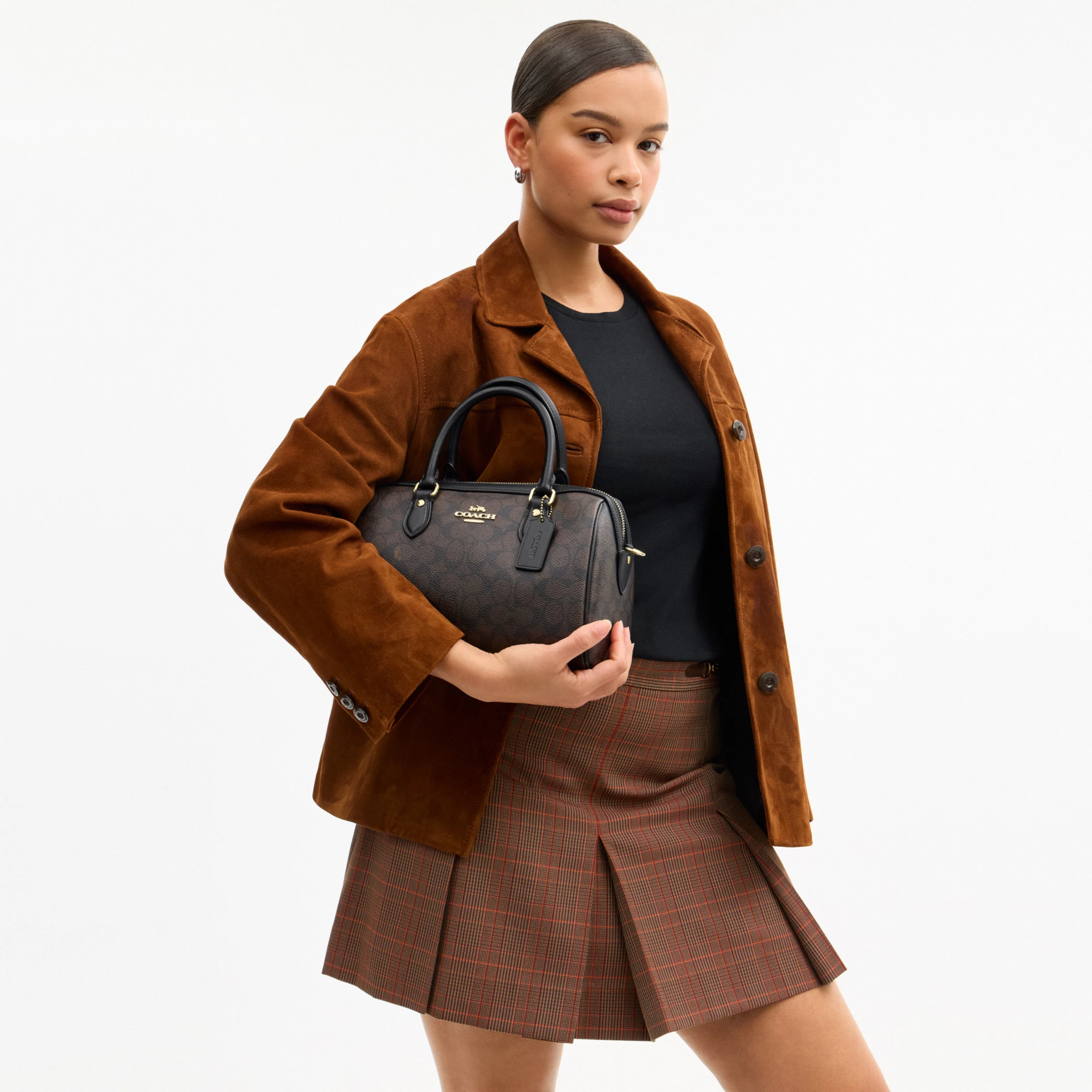 COACH®,Rowan Satchel Bag In Signature Canvas,Satchel,Piping,Casual,Work,Gray,Detail View