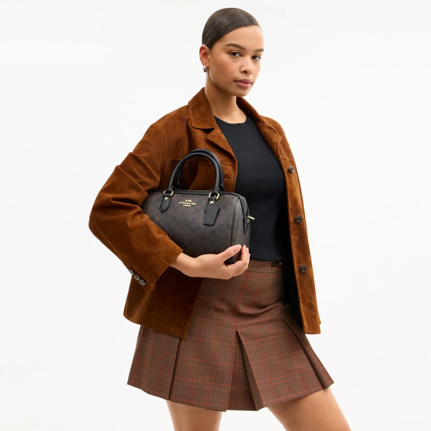 COACH®,Rowan Satchel Bag In Signature Canvas,Satchel,Piping,Casual,Work,Gray,Detail View