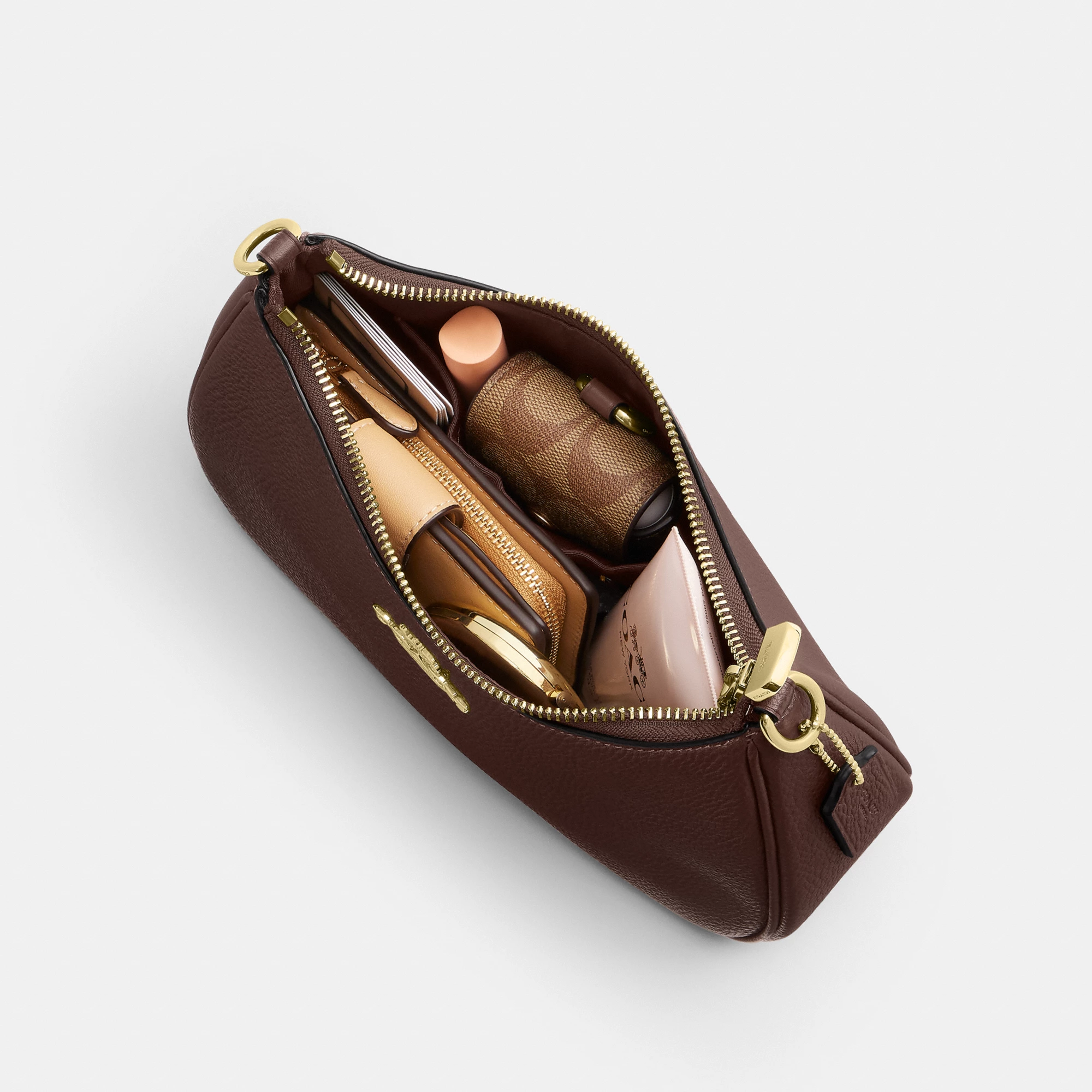 COACH®,Teri Shoulder Bag,Shoulder Bag,Chain Detail,Metal,Logo,Casual,Brown,Inside View,Top View