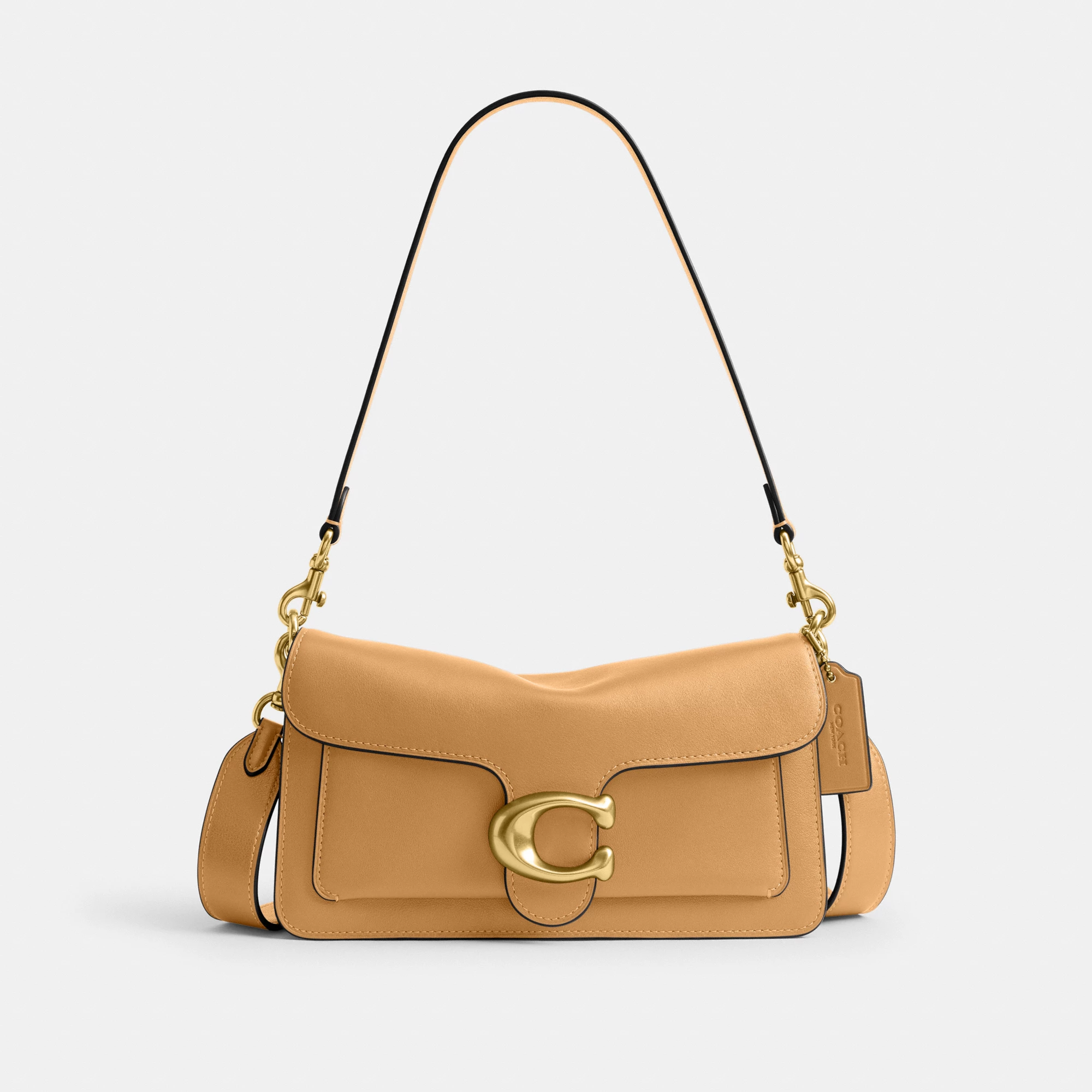 COACH®,Tabby Shoulder Bag 26,Leather,Shoulder Bag,Logo,Metal,Compact,Brass,Casual,Beige,Front View