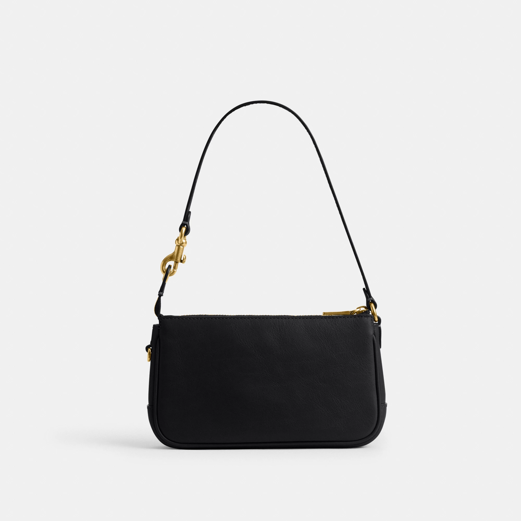COACH®,Plaza Bag 18,Leather,Shoulder Bag,Compact,Lined,Adjustable,Brass,Gold Metal,Day Party,Black,Back View