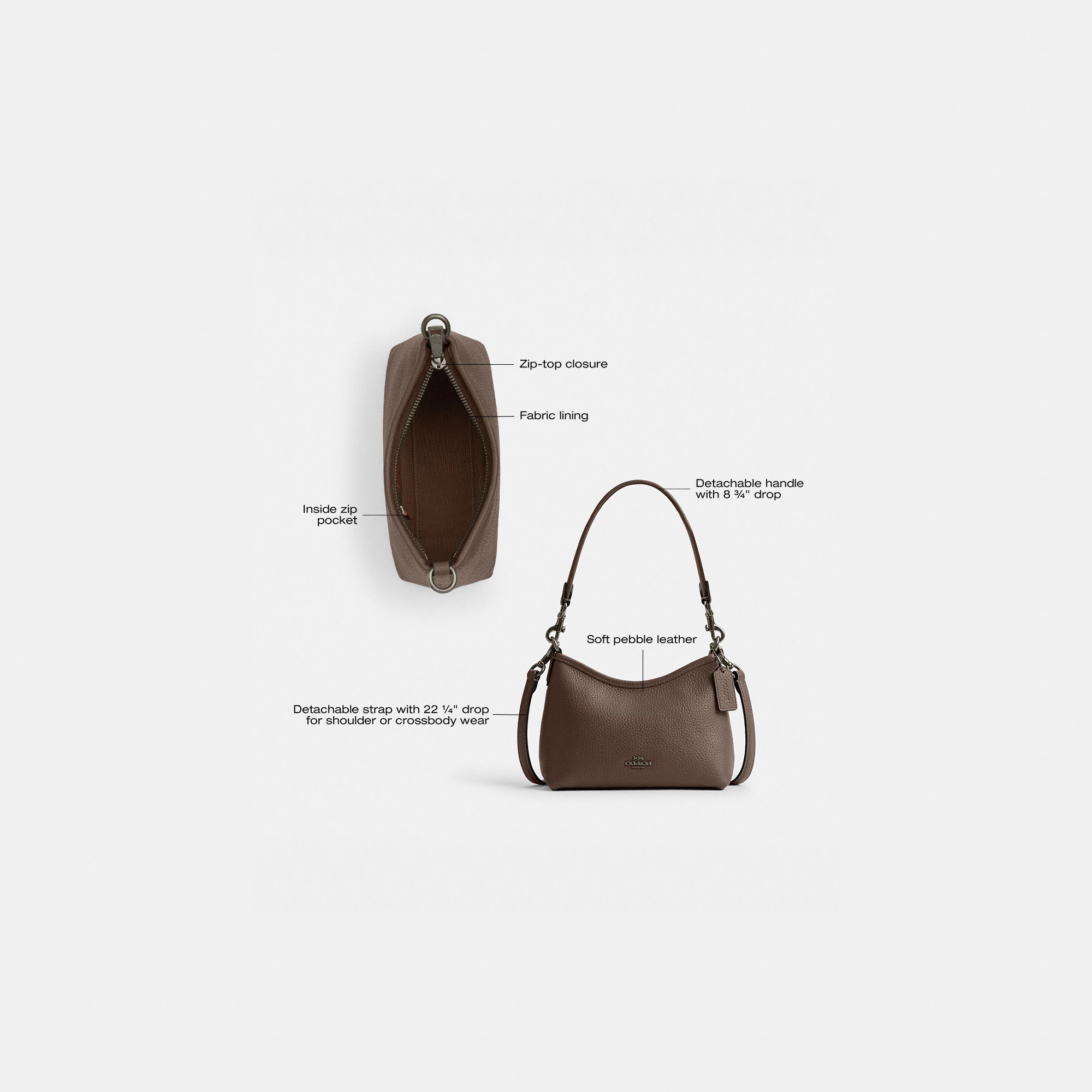 COACH®,Laurel Small Shoulder Bag,Leather,Shoulder Bag,Metal,Logo,Gold Metal,Casual,Brown