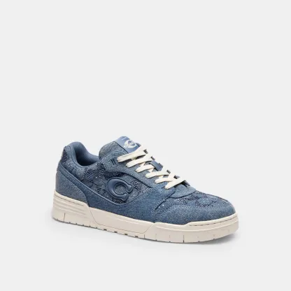 COACH®,Soho Sneaker In Signature Denim,Denim,EVA,Rubber,Recycled Polyester,Recycled Rubber,Low Top,Activewear,Fabric,Logo,...,Blue,Front View