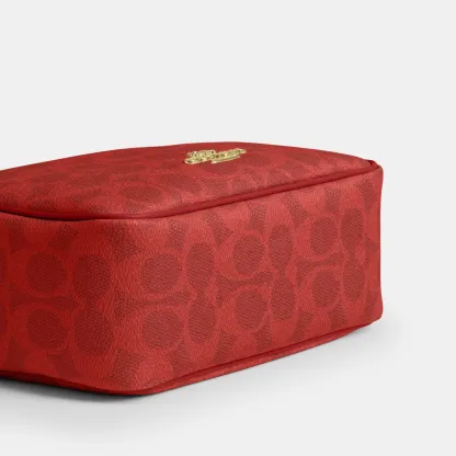 COACH®,Mini Carey Crossbody Bag In Signature Canvas,Polyester,Leather,Canvas,Crossbody,Metal Material,Logo,Metal,Piping,Pe...,Red,Outsole View