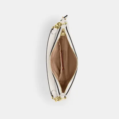 COACH®,Mini Payton Bag,Leather,Recycled Polyester,Shoulder Bag,Logo,Metal,Chain Detail,Compact,Gold Metal,Day Party,White,Inside View,Top View