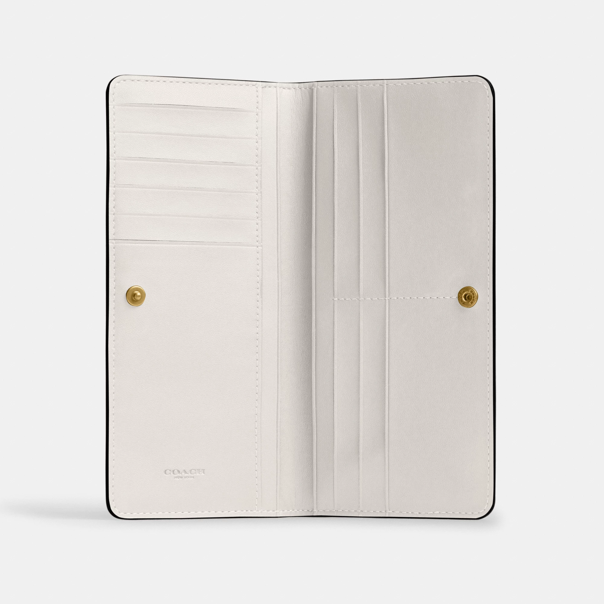 COACH®,Essential Slim Wallet,Leather,Continental,Bi Fold,Logo,Metal,Casual,White,Inside View,Top View