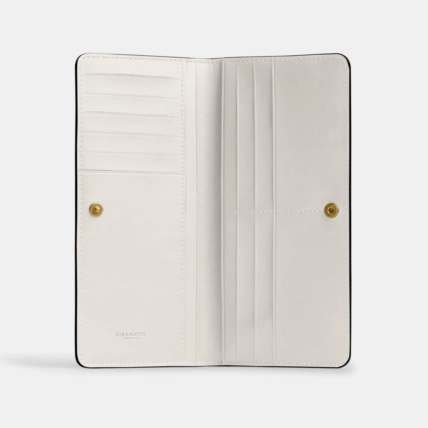 COACH®,Essential Slim Wallet,Leather,Continental,Bi Fold,Logo,Metal,Casual,White,Inside View,Top View