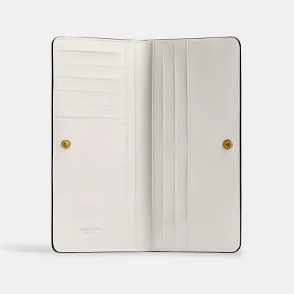 COACH®,Essential Slim Wallet,Leather,Continental,Bi Fold,Logo,Metal,Casual,White,Inside View,Top View