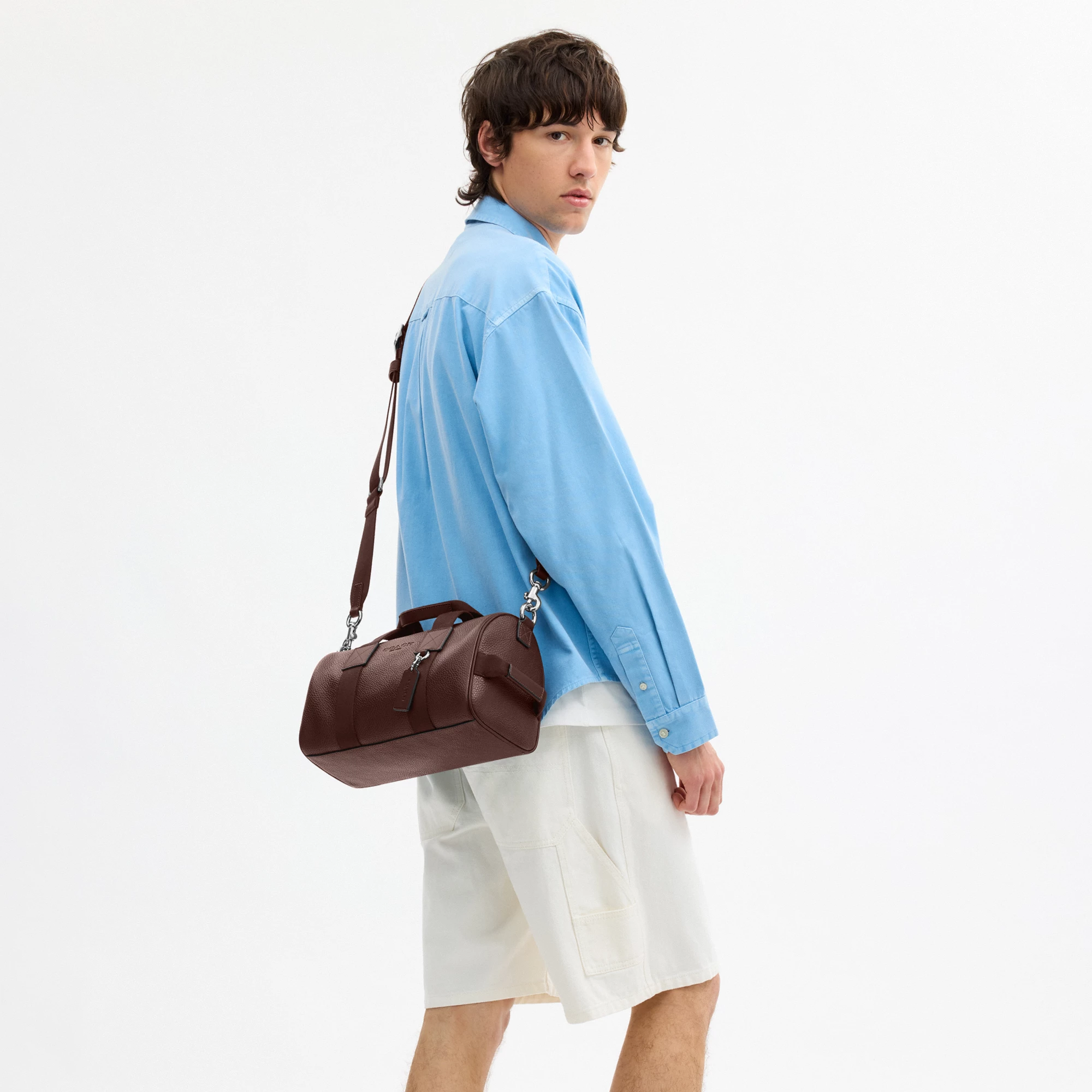 COACH®,Explorer Duffle Bag 28,Leather,Duffle Bag,Logo,Father's Day,Brown,Detail View