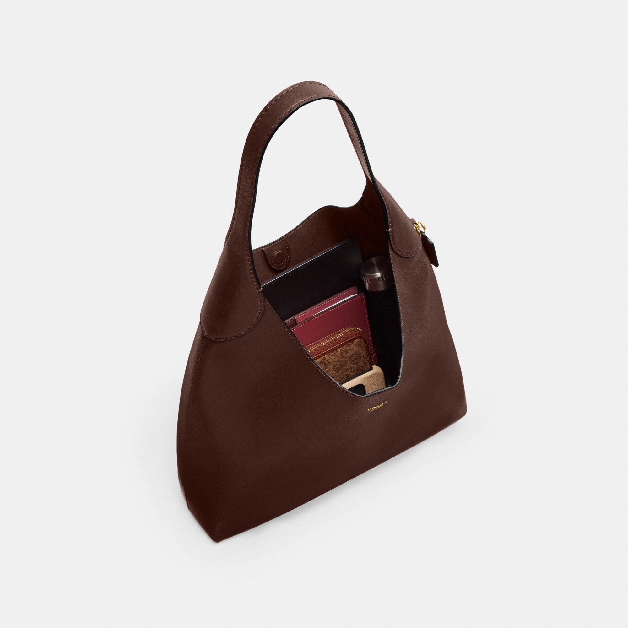 COACH®,Brooklyn Shoulder Bag 39,Hobo,Logo,Word Embellishment,Embossed,Casual,Brown,Inside View,Top View