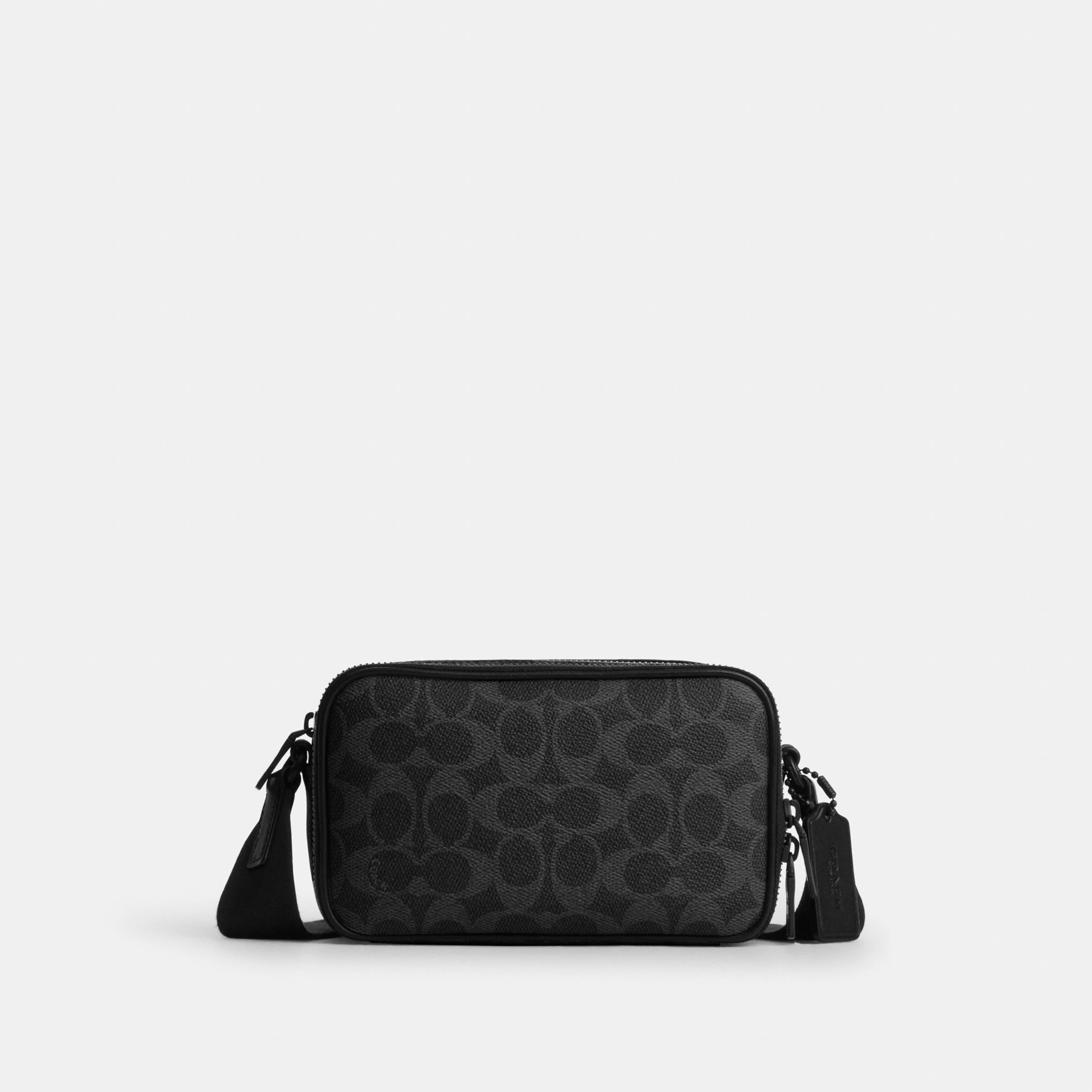 COACH®,Colton Crossbody Bag 19 In Signature Canvas,Canvas,Recycled Polyester,Polyester,Leather,Crossbody,Adjustable,Casual,Black,Front View