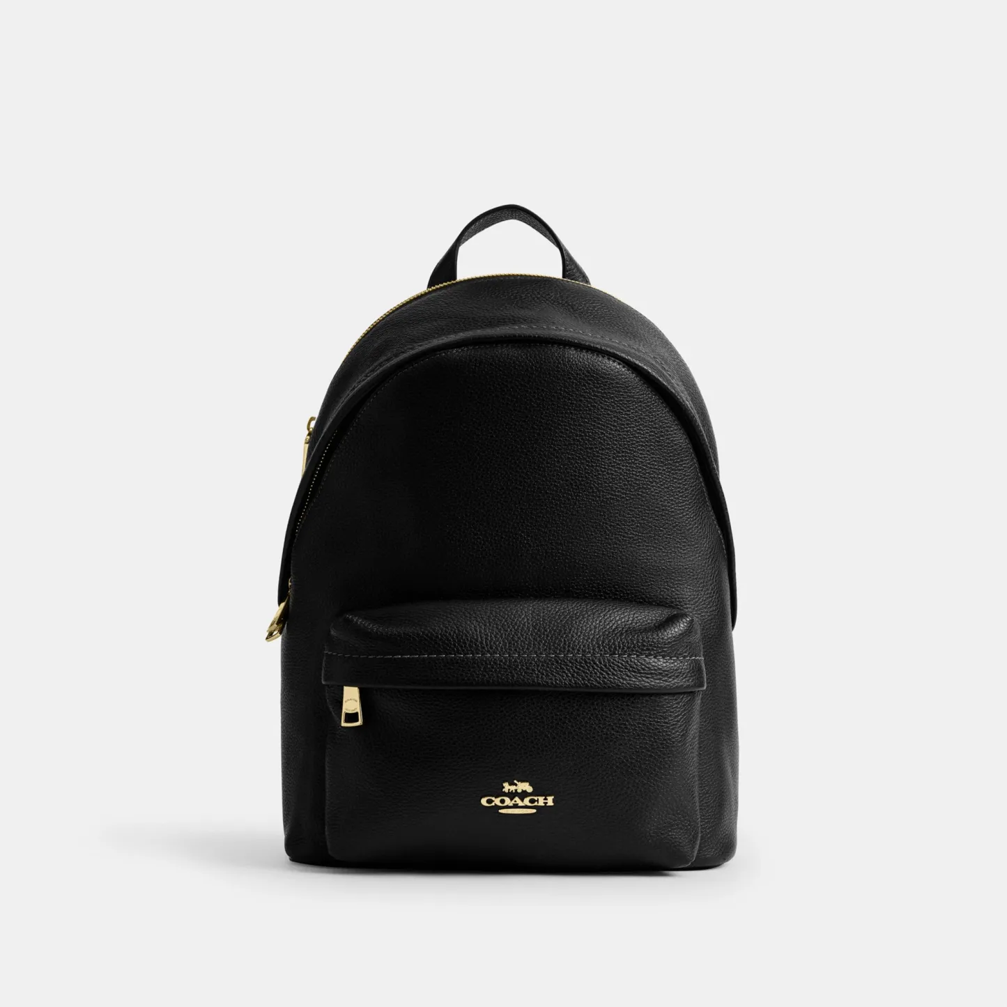 COACH®,Taylor Small Backpack,Recycled Polyester,Leather,Lining Recycled Polyester,Polyester,Backpack,Metal,Logo,Lined,Padd...,Black,Front View