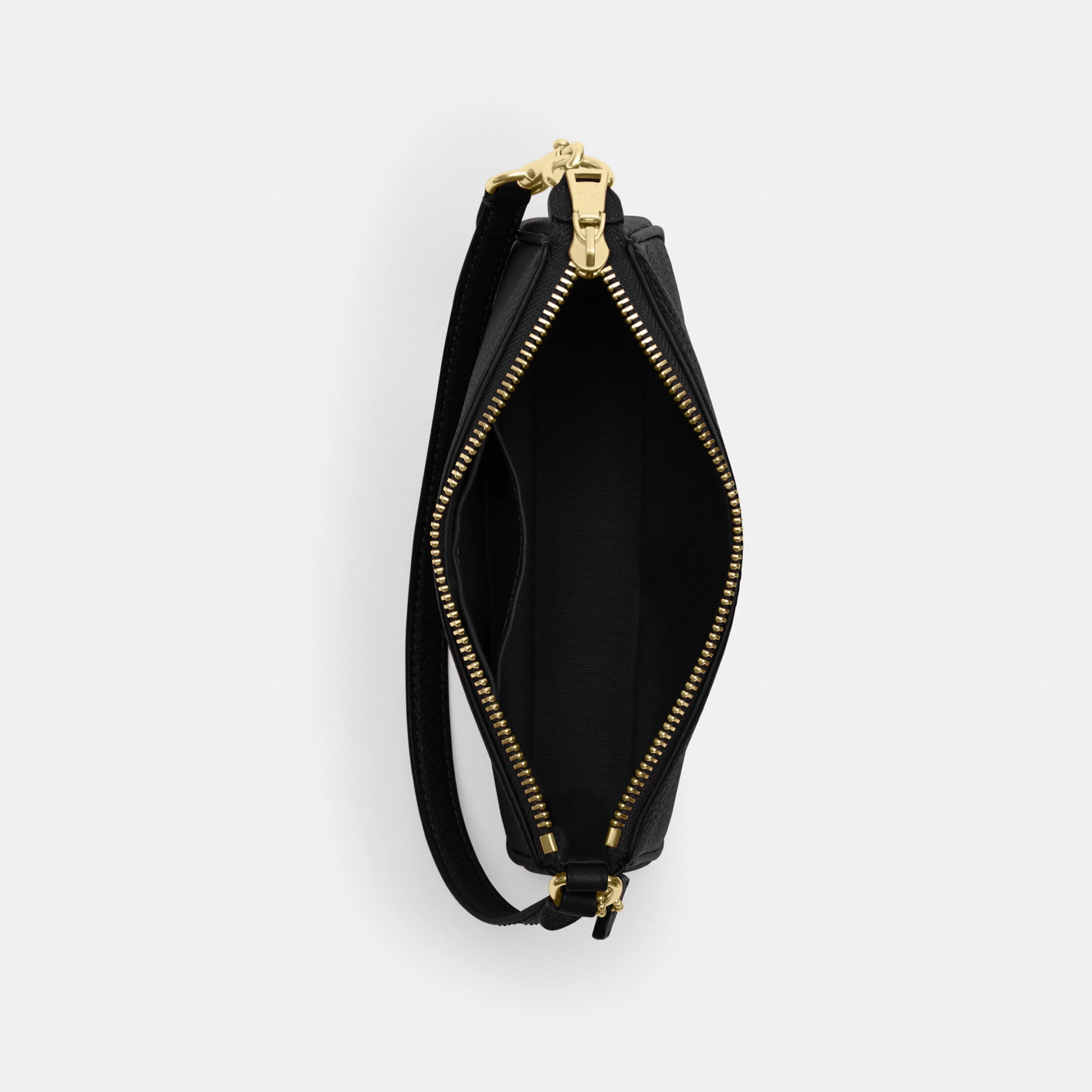 COACH®,Nolita 19,Leather,Pouch,Wristlet,Metal,Logo,Gold Metal,Casual,Black,Inside View,Top View