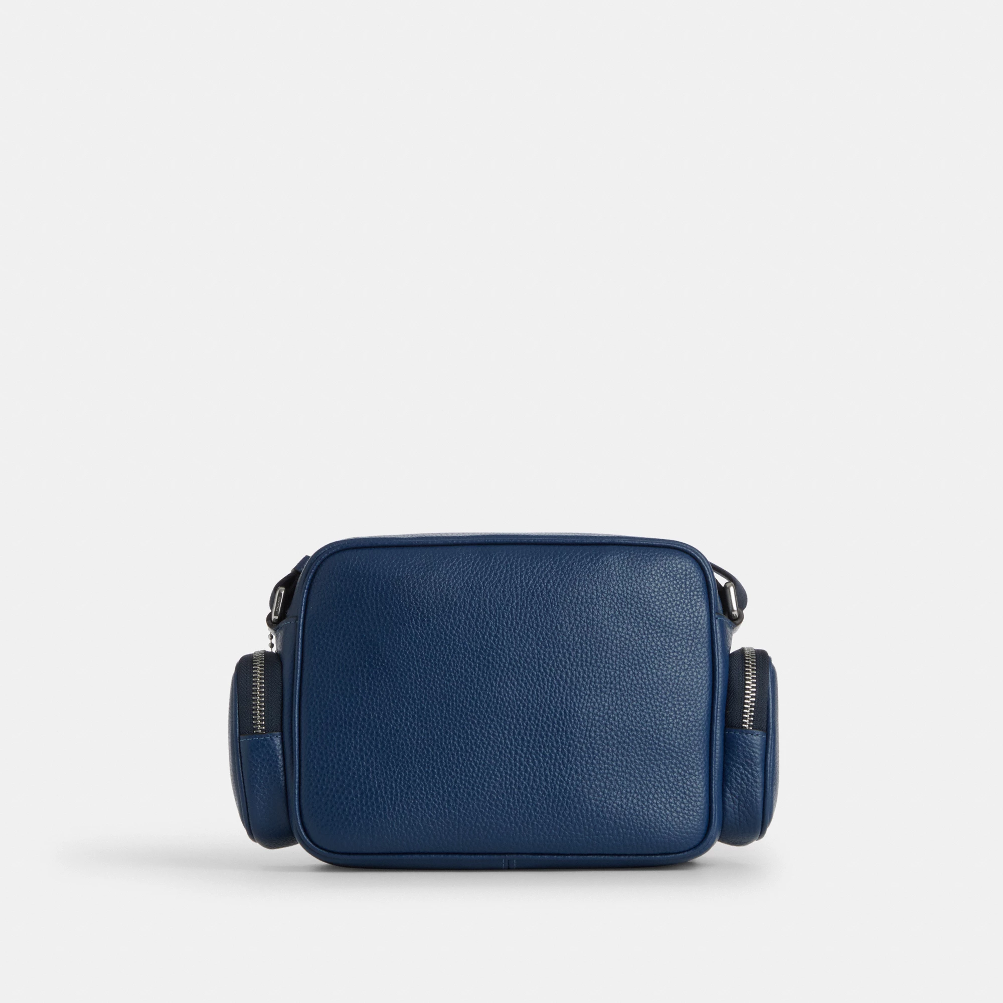 COACH®,Fletcher Crossbody Bag,Leather,Crossbody,Metal Material,Metal,Sustainable,Adjustable,Silver Metal,Casual,Blue,Back View