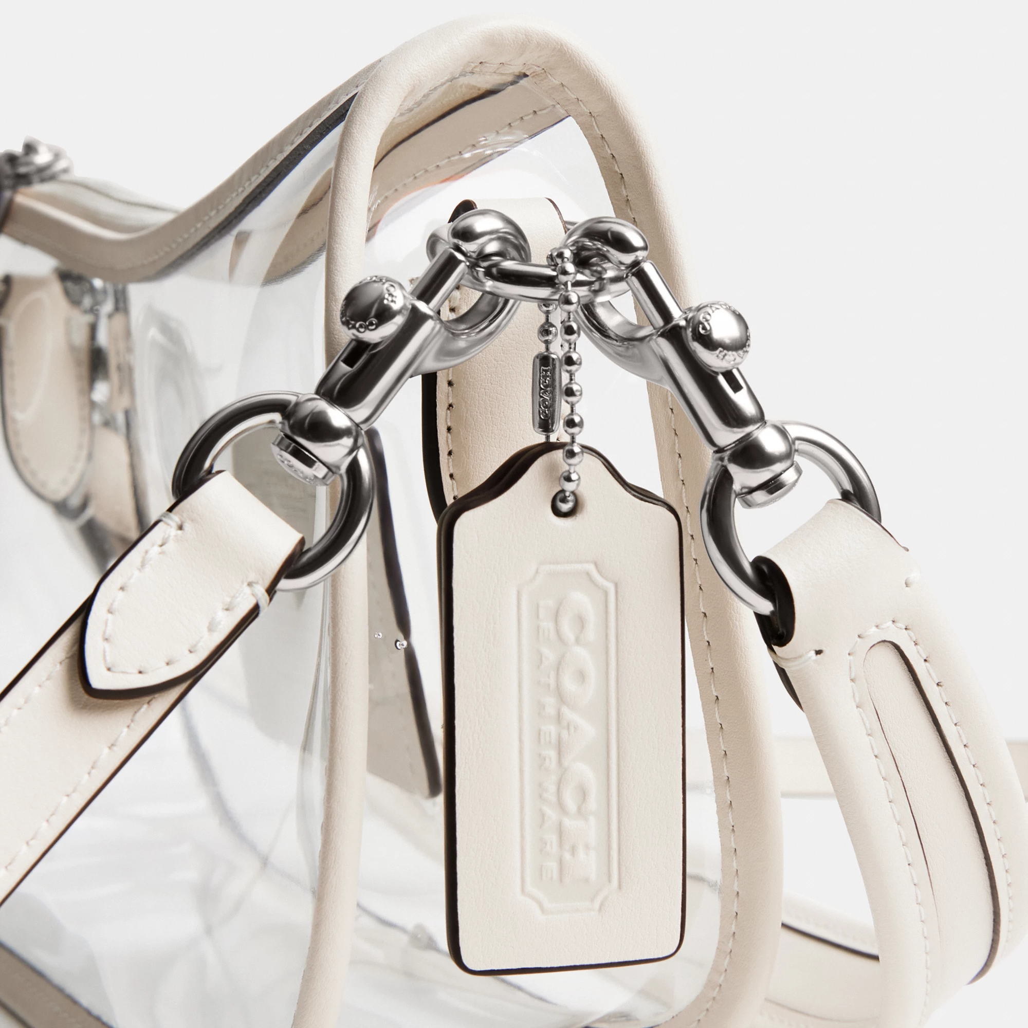 COACH®,Stadium Swinger Bag,Leather,Shoulder Bag,Sheer,Piping,Applique,Casual,White,Closer View