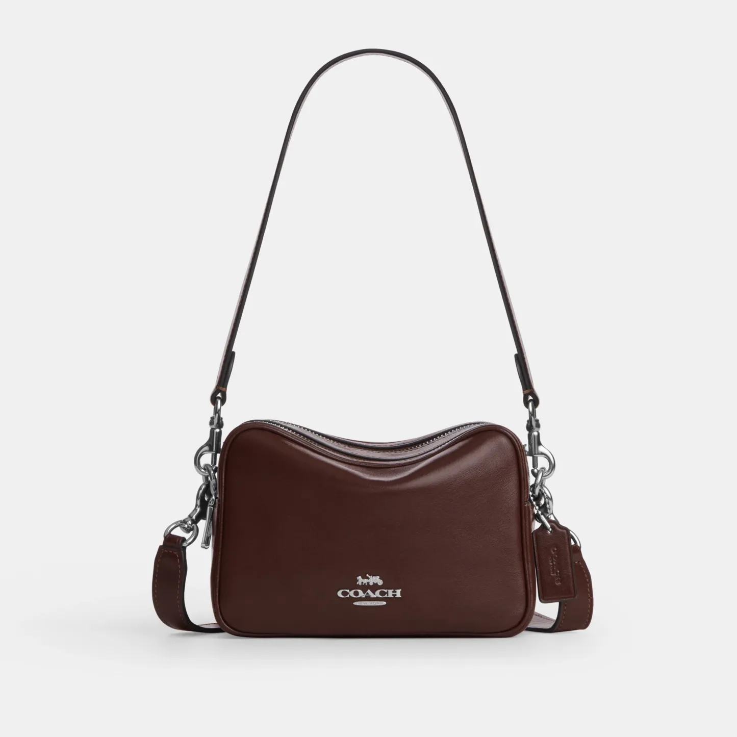 COACH®,Mini Carey Crossbody Bag,Leather,Recycled Polyester,Crossbody,Logo,Metal,Casual,Brown,Front View