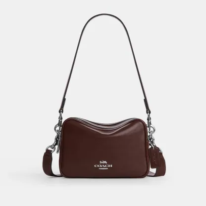 COACH®,Mini Carey Crossbody Bag,Leather,Recycled Polyester,Crossbody,Logo,Metal,Casual,Brown,Front View