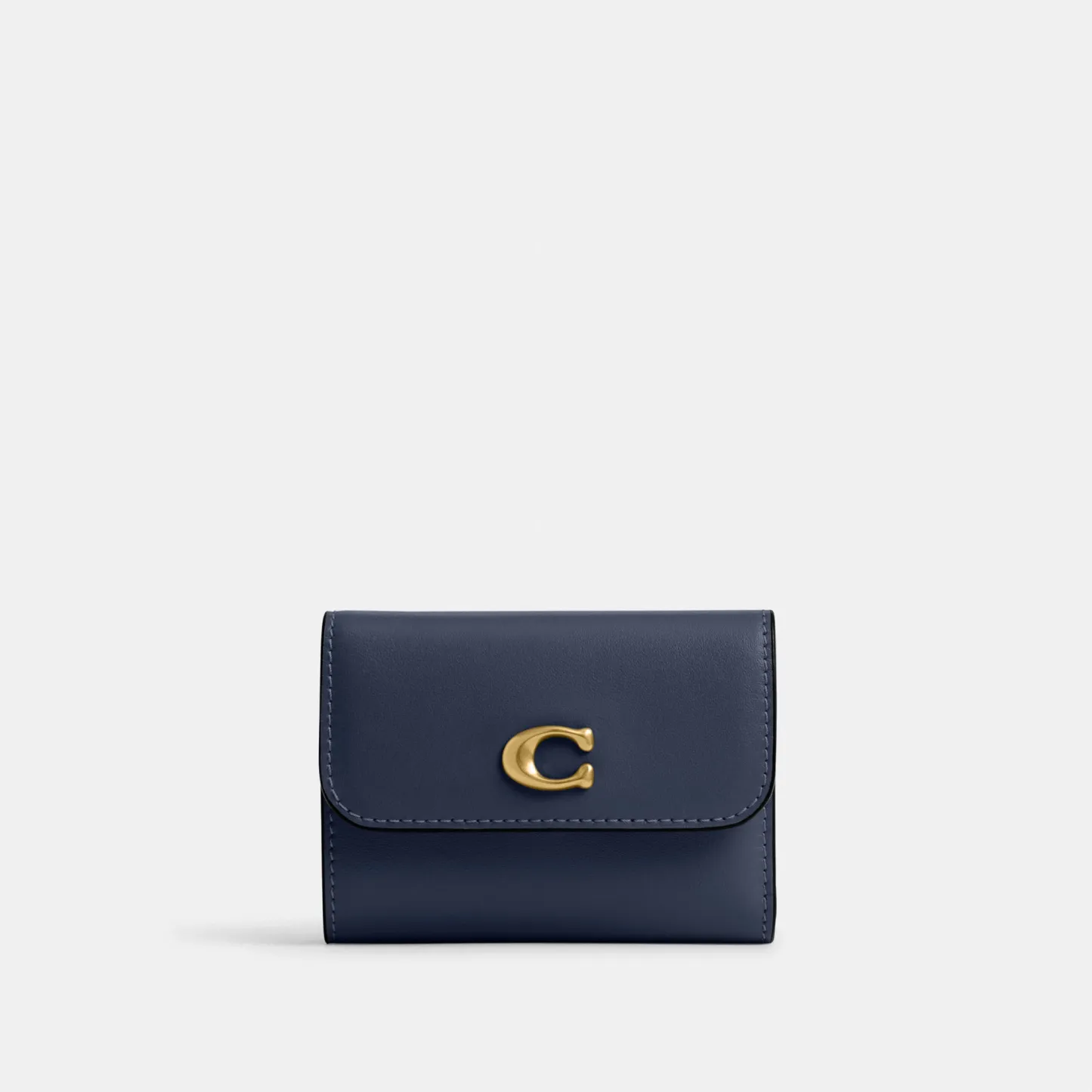 COACH®,Essential Card Holder Wallet,Leather,Calfskin Leather,Card Case,Bi Fold,Logo,Metal,Casual,Navy,Front View