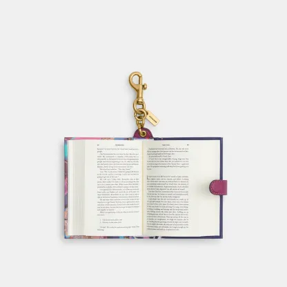 COACH®,Untamed By Glennon Doyle Book Bag Charm,Leather,Bag Charm,Paper,3D Embellishment,Color Block,Logo,Adjustable,Key Ring,Multi Color,Inside View,Top View