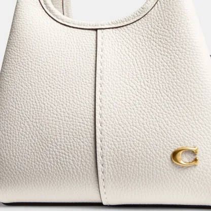 COACH®,Lana Shoulder Bag 19,Leather,Crossbody,Metal,Logo,Shoulder Guard,Brass,Casual,White,Closer View