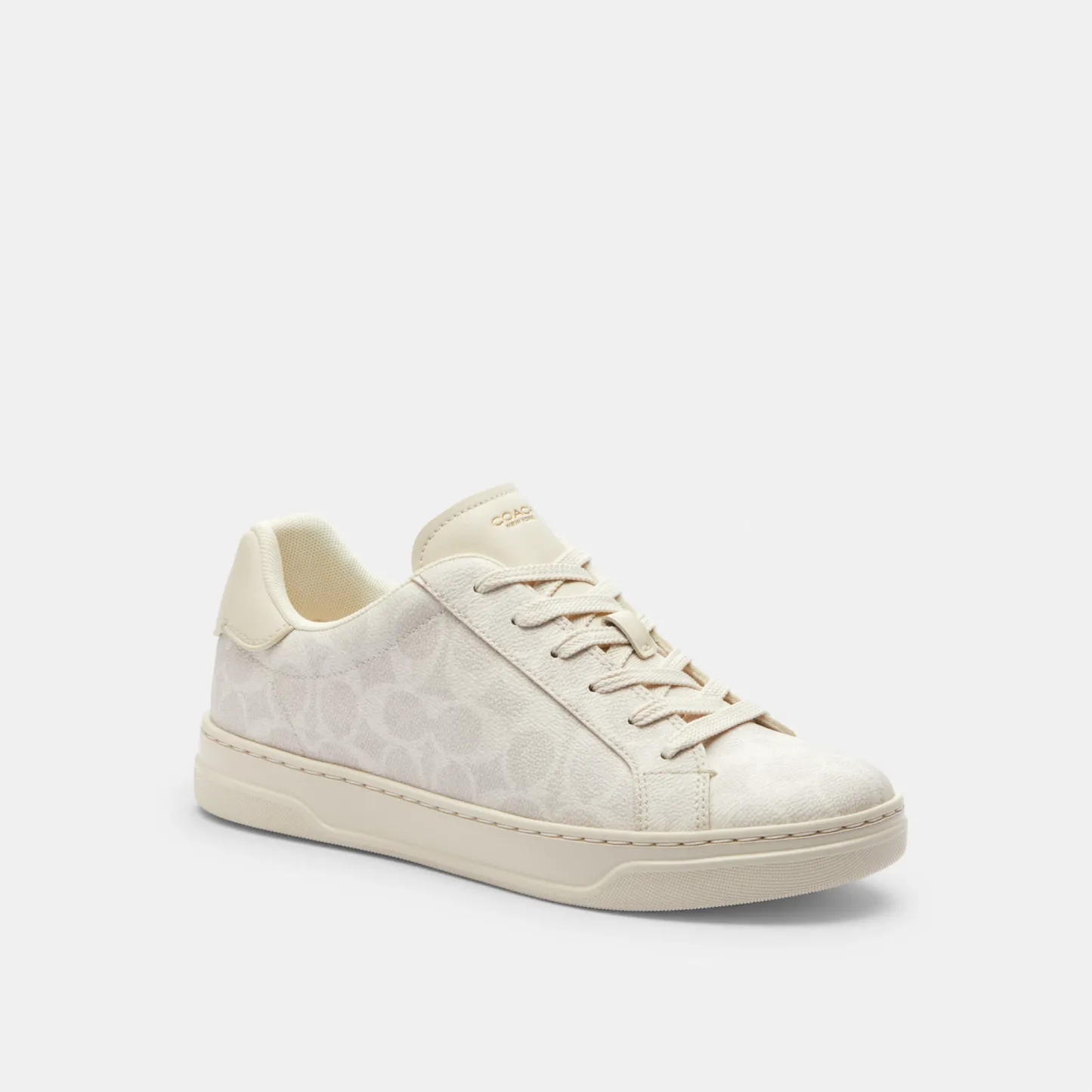 COACH®,High Line Sneaker In Signature Canvas,EVA,Canvas,Leather,Casual,Fabric,Logo,Pull Tab,Casual,Cream,Front View
