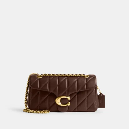 COACH®,Tabby Shoulder Bag 26 With Pillow Quilting,Leather,Shoulder Bag,Metal,Logo,Shoulder Guard,Silver Metal,Day Party,Brown,Front View