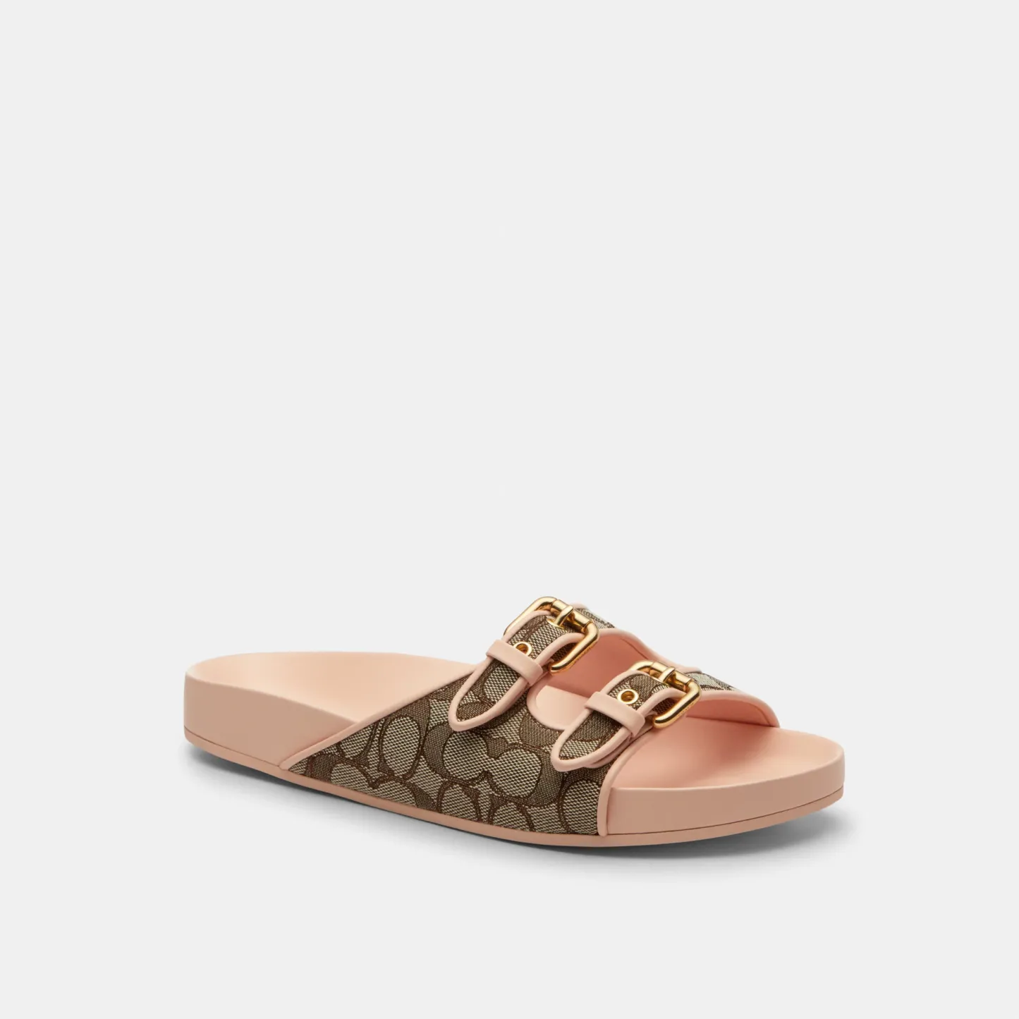 COACH®,Two Band Buckle Sandal In Signature Jacquard,Recycled Polyester,Cotton,Rubber,Polyester,Recycled Cotton,Slides,Fabr...,Multi Color,Front View