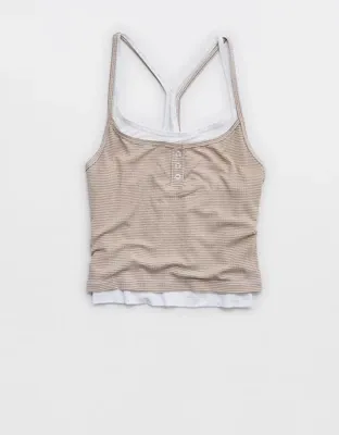 OFFLINE By Aerie Thumbs Up Layered Tank Top - Toasted Almond