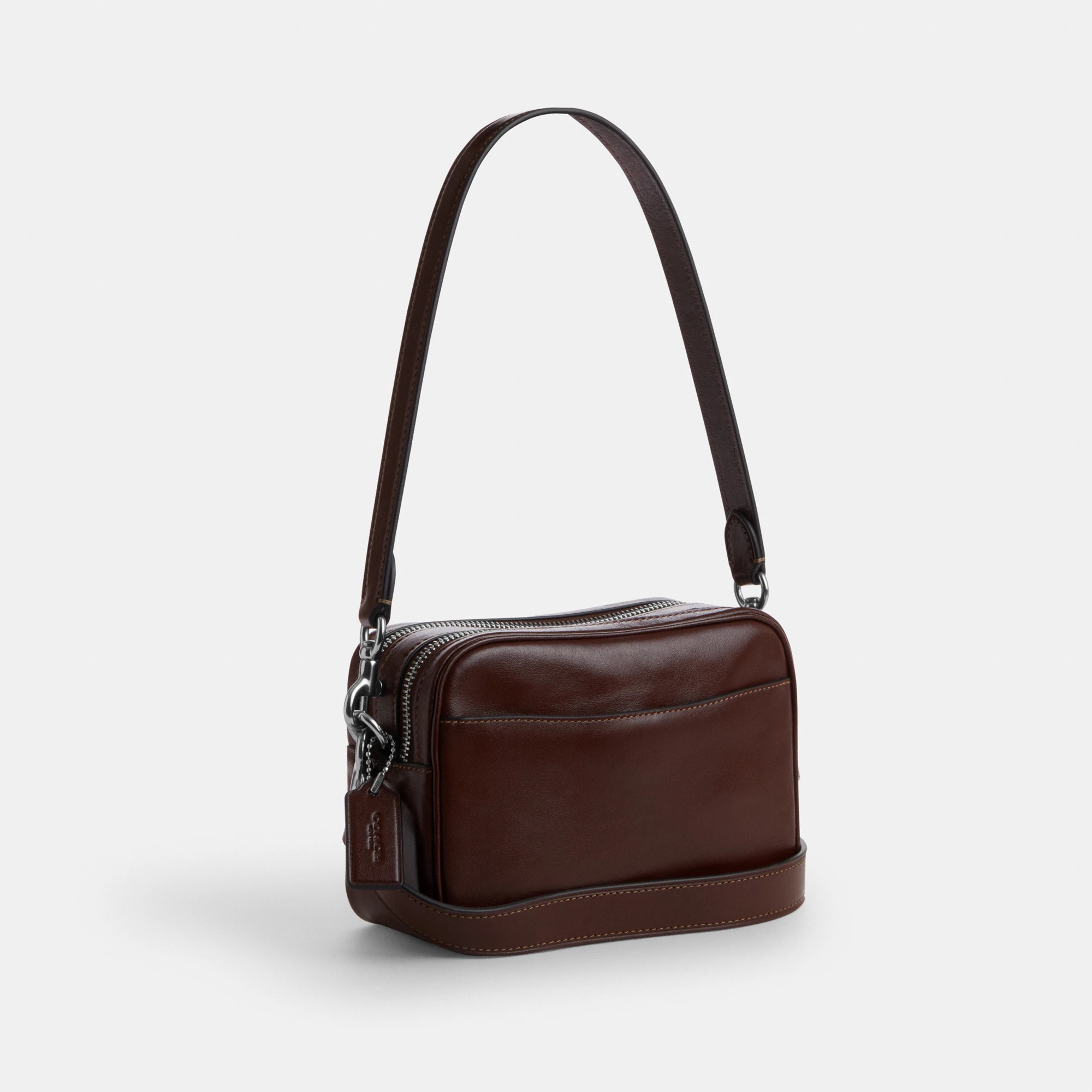COACH®,Mini Carey Crossbody Bag,Leather,Recycled Polyester,Crossbody,Logo,Metal,Casual,Brown,Angle View