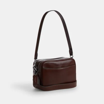 COACH®,Mini Carey Crossbody Bag,Leather,Recycled Polyester,Crossbody,Logo,Metal,Casual,Brown,Angle View