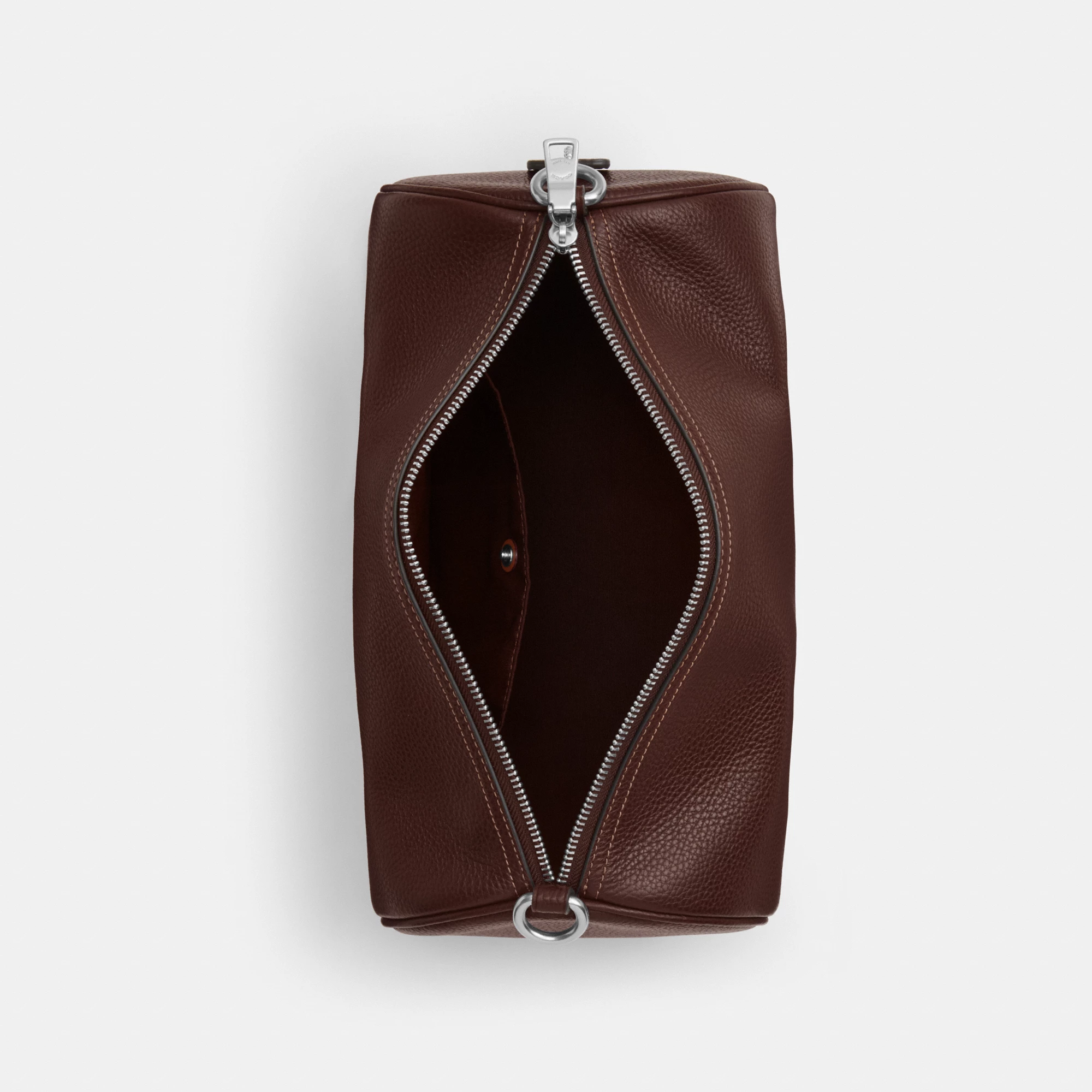 COACH®,Andre Barrel Bag 30,Leather,Recycled Polyester,Barrel Bag,Adjustable,Sustainable,Convertible,Durable Fabric,Silver ...,Brown,Inside View,Top View