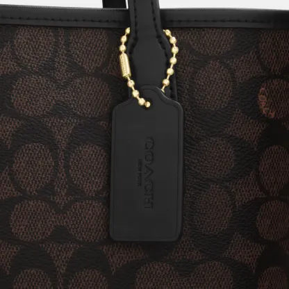 COACH®,City Tote Bag In Signature Canvas,Tote,Metal,Tag Embellishment,Color Block,Embossed,Piping,Logo,Casual,Multi Color,Closer View