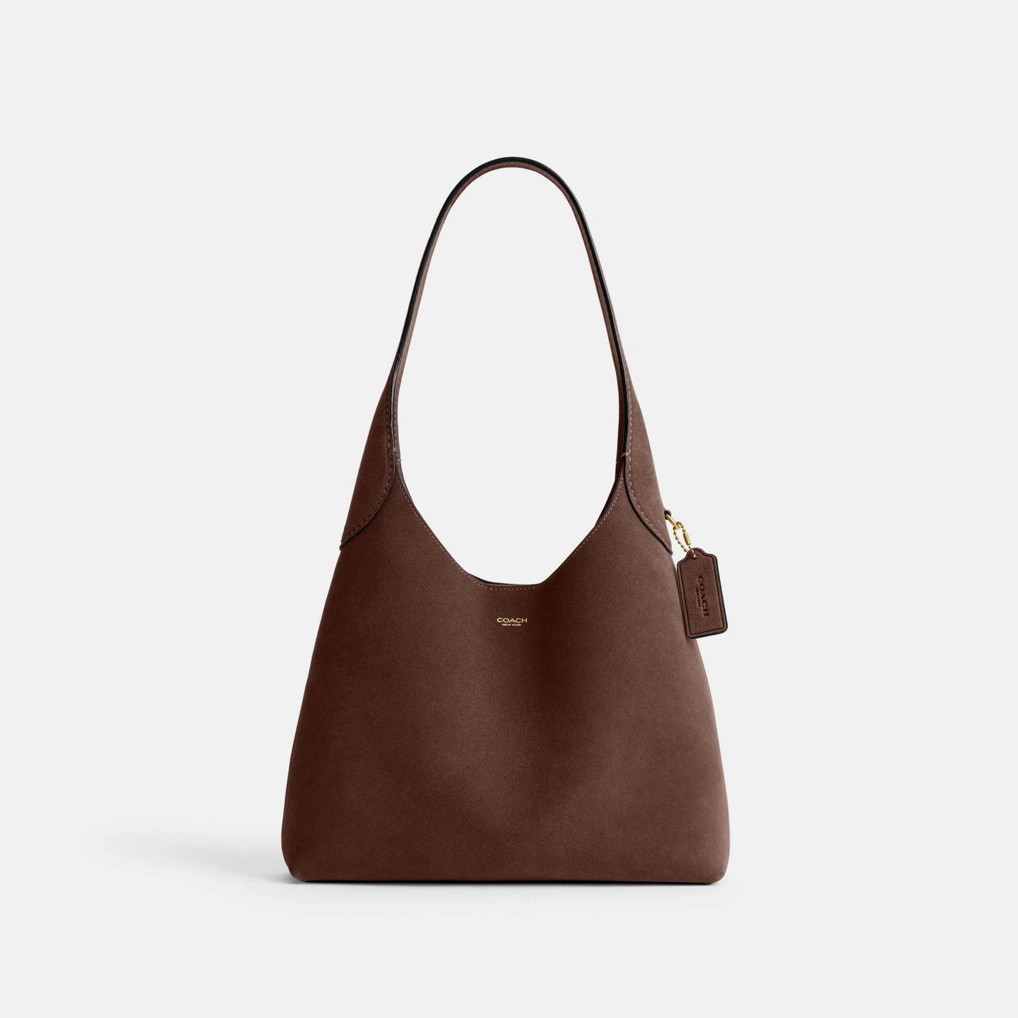 COACH®,Brooklyn Shoulder Bag 28,Suede,Leather,Hobo,Logo,Casual,Brown,Front View