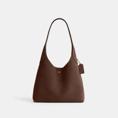COACH®,Brooklyn Shoulder Bag 28,Suede,Leather,Hobo,Logo,Casual,Brown,Front View