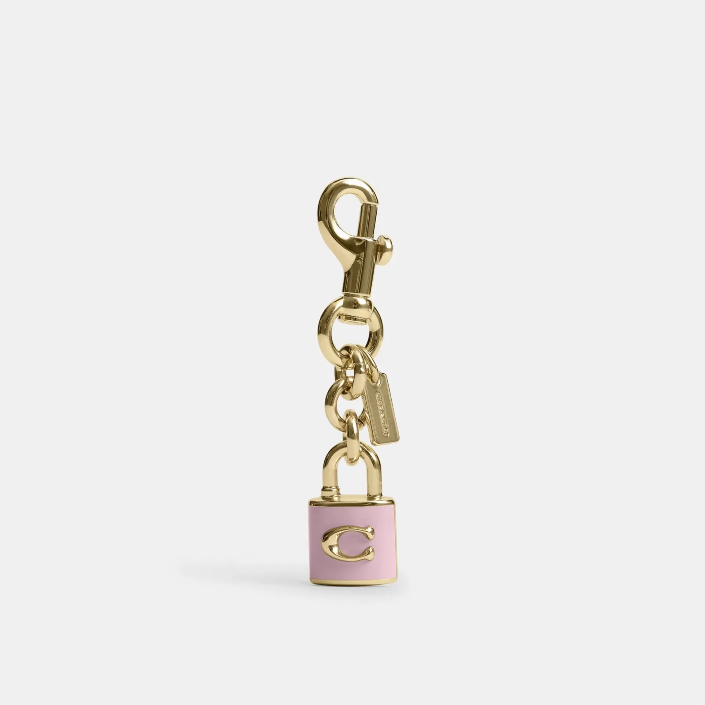 COACH®,Lock Bag Charm,Leather,Bag Charm,Metal Material,Logo,Key Ring,Gold Metal,Casual,Pink,Front View