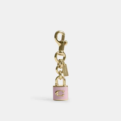 COACH®,Lock Bag Charm,Leather,Bag Charm,Metal Material,Logo,Key Ring,Gold Metal,Casual,Pink,Front View