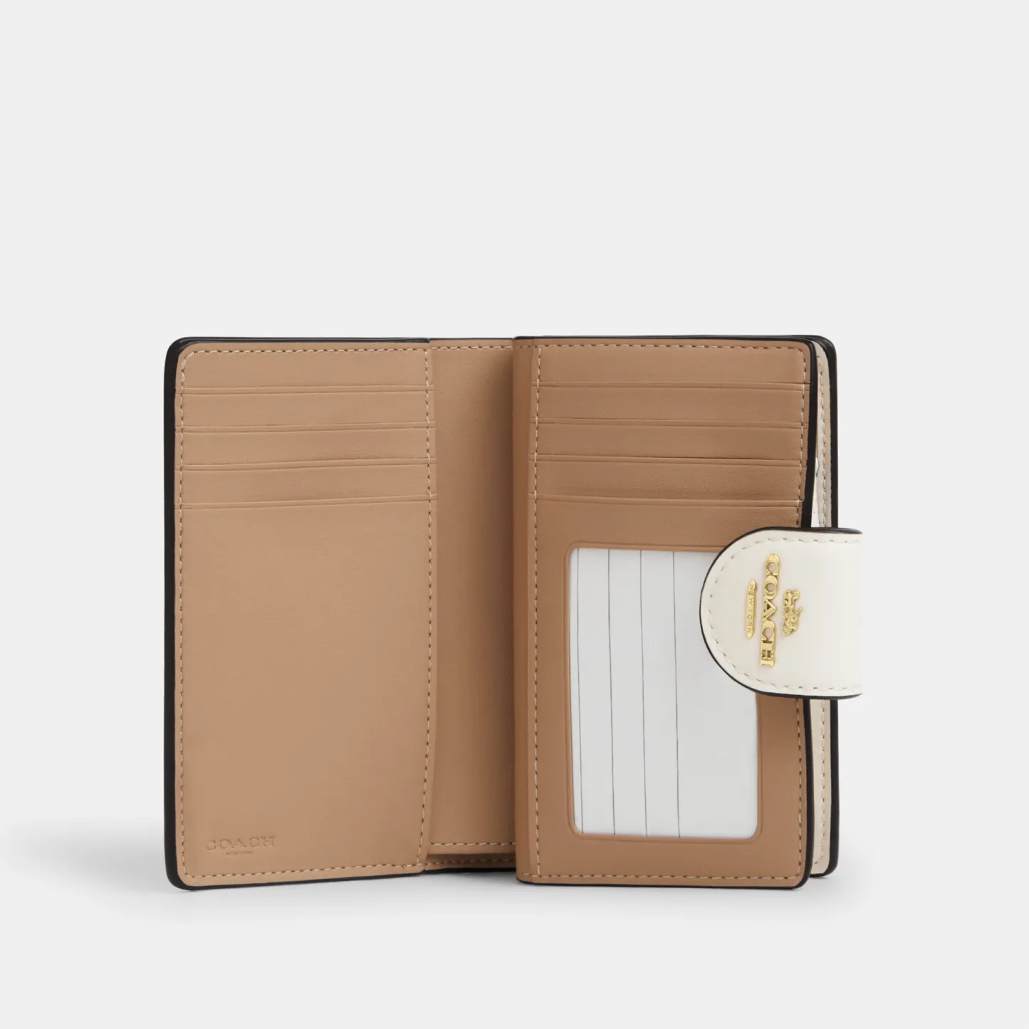 COACH®,Medium Corner Zip Wallet In Signature Canvas,Bi Fold,Coin,Sustainable,Casual,White,Inside View,Top View