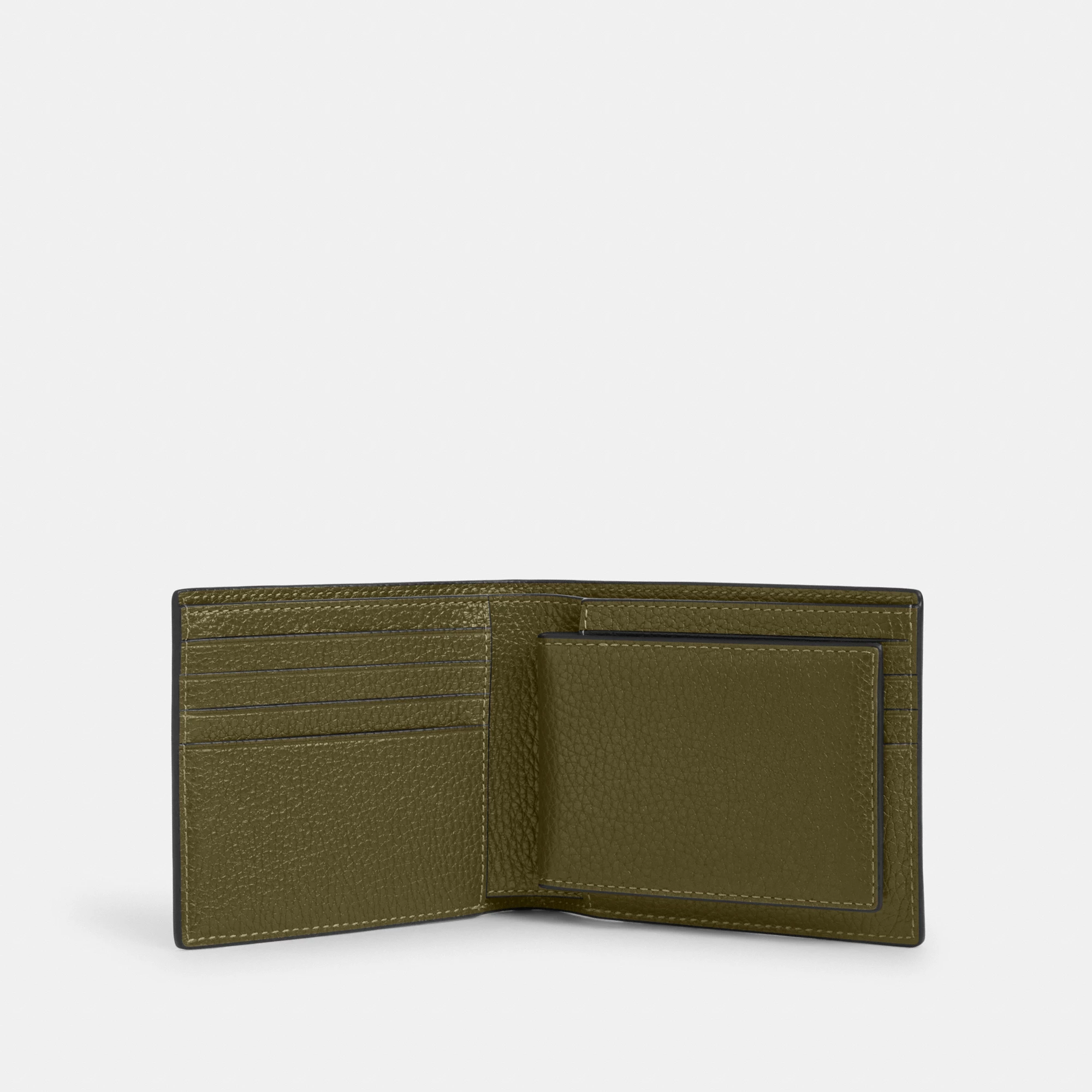 COACH®,3-In-1 Wallet,Leather,Bi Fold,Casual, Father's Day,Olive,Inside View,Top View
